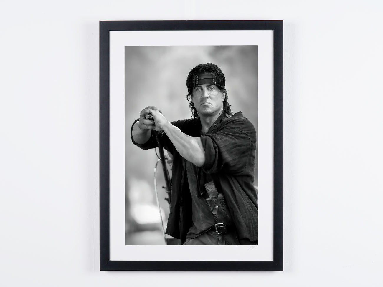 Fine art photograph of Sylvester Stallone in Rambo IV, hand-framed — limited edition of 30 numbered prints.