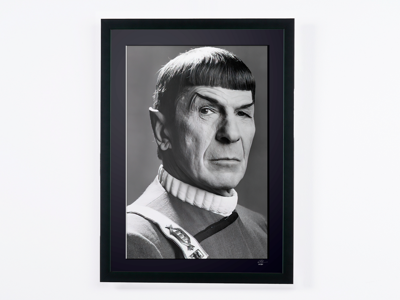 Fine art photograph of Leonard Nimoy in Star Trek (TV series) - Leonard Nimoy (Mr. Spock), black-and-white portrait, hand-framed — limited edition of 30 numbered prints.
