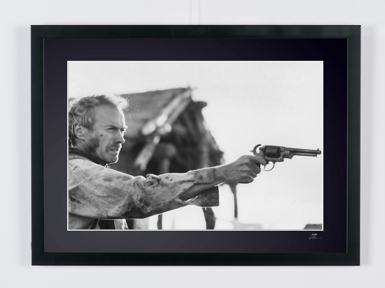 Fotografía de arte de Clint Eastwood en Impitoyable, enmarcada a mano — edición limitada de 30 ejemplares numerados.
