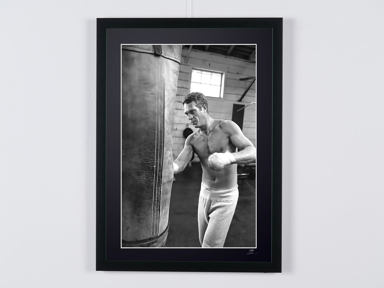 Fine art photograph of Steve McQueen in Steve McQueen boxing - Los Angeles 1963, hand-framed — limited edition of 30 numbered prints.