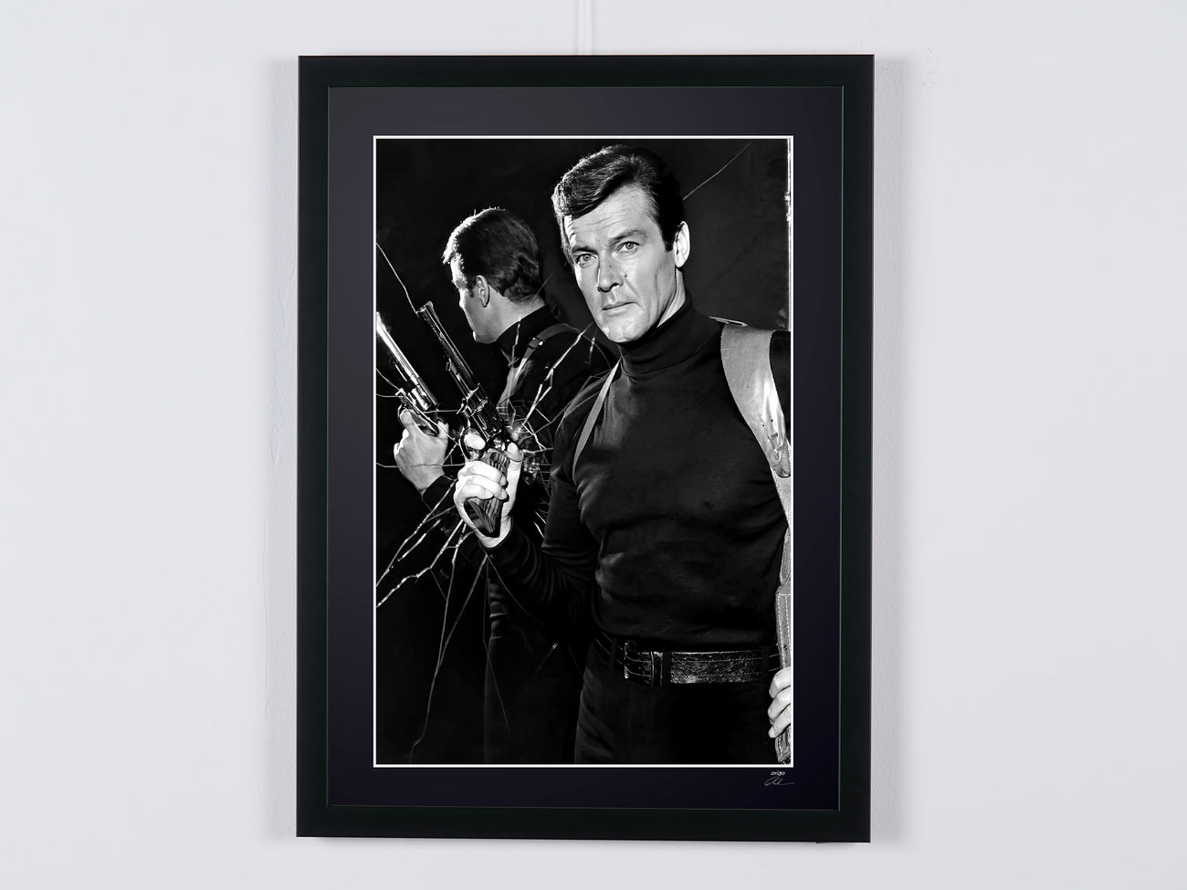Fine art photograph of Roger Moore in Vivre et laisser mourir, hand-framed — limited edition of 30 numbered prints.