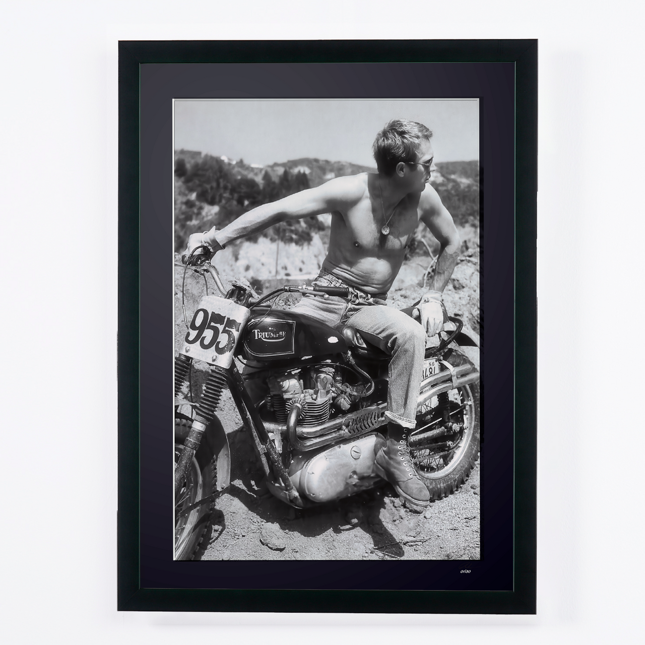 Fine art photograph of Steve McQueen in The Great Escape, hand-framed — limited edition of 30 numbered prints.