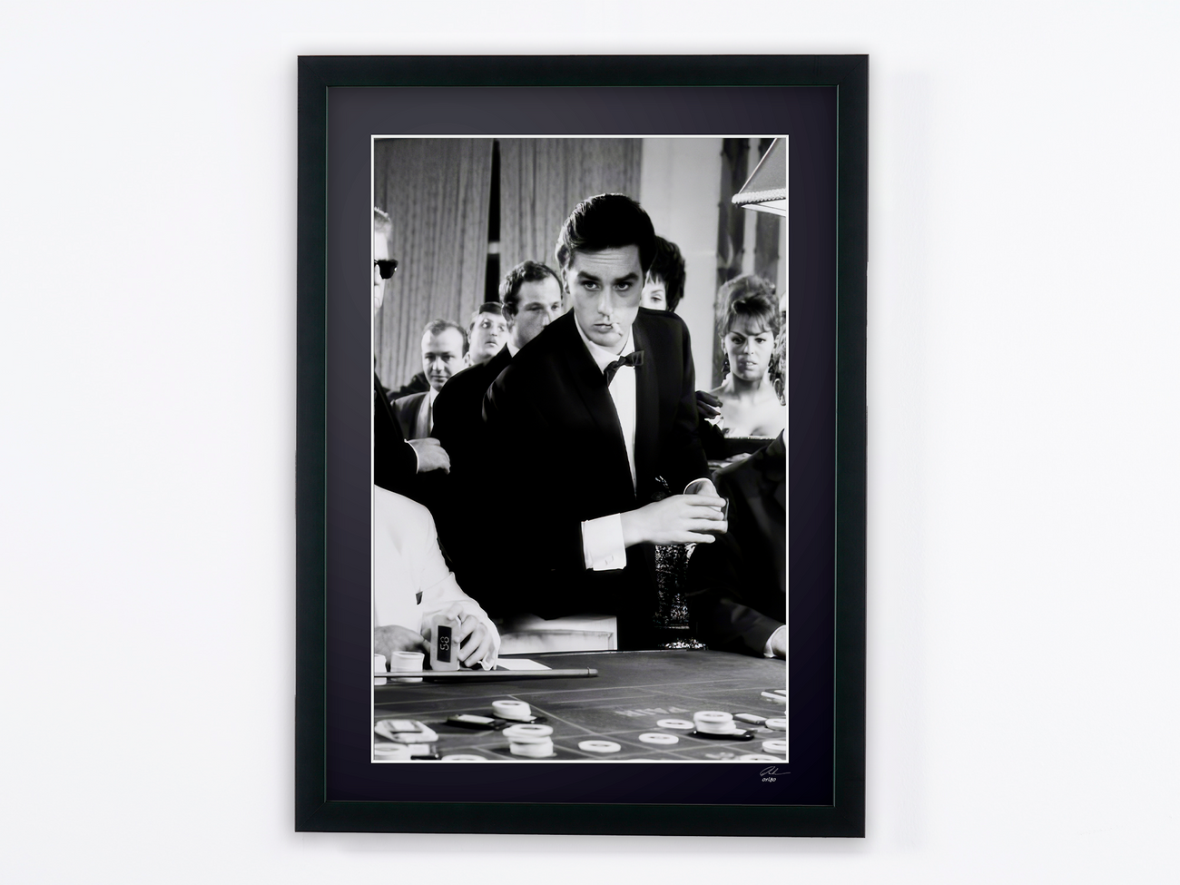 Fine art photograph of Alain Delon in Mélodie en sous-sol, hand-framed — limited edition of 30 numbered prints.