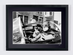 Batman - Classic TV - Adam West with Burt Ward and the Batmobile — framed cinema photograph, Fine Art print