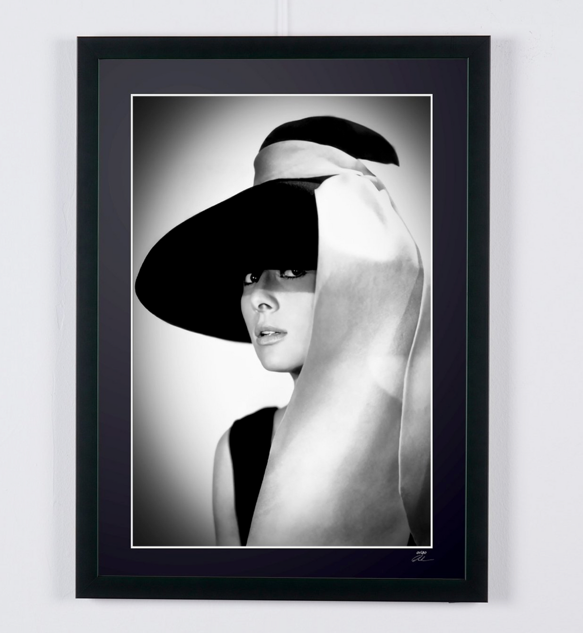 Fine art photograph of Audrey Hepburn in Diamants sur canapé, hand-framed — limited edition of 30 numbered prints.
