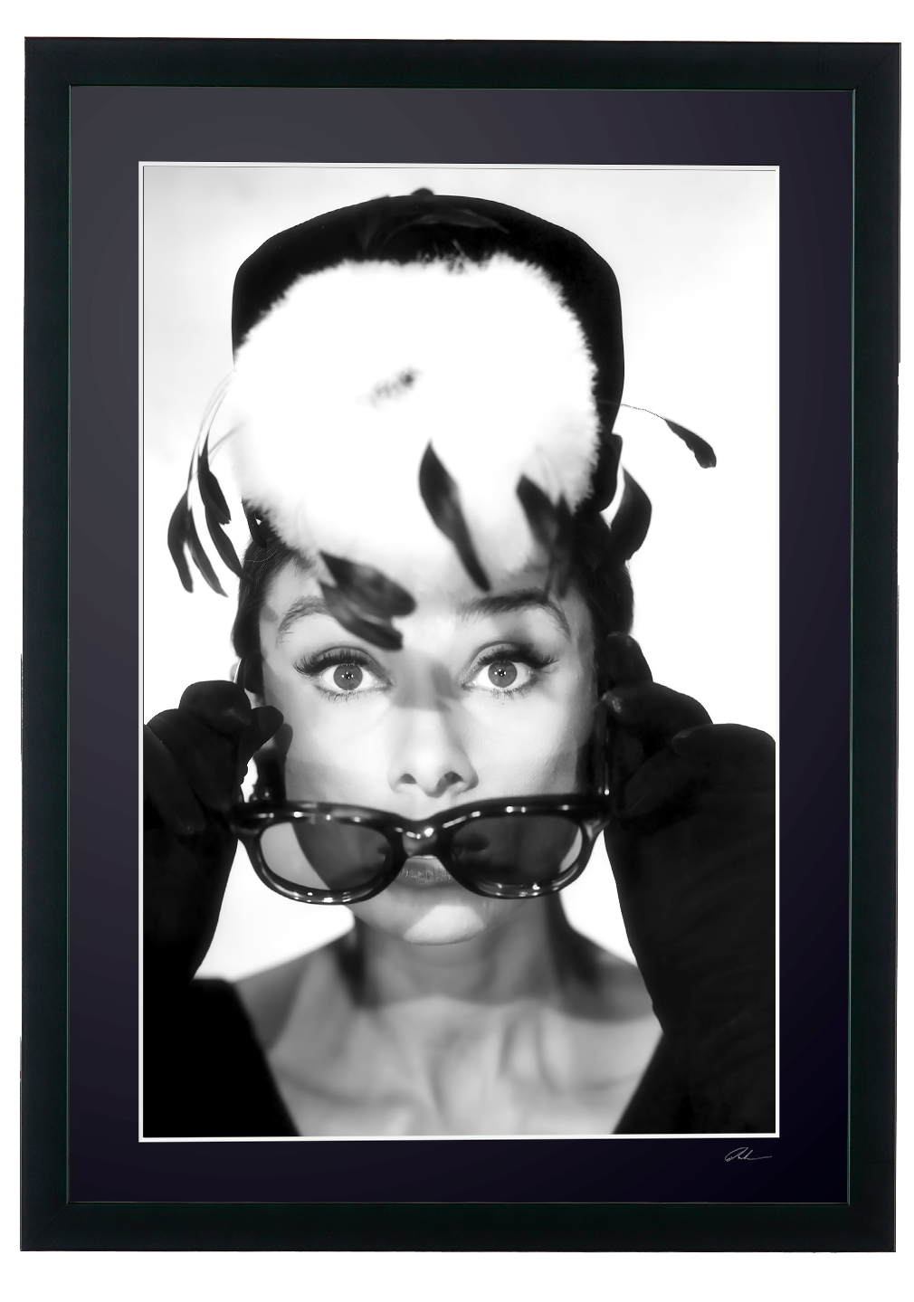 Fine art photograph of Audrey Hepburn in Diamants sur canapé, hand-framed — limited edition of 30 numbered prints.