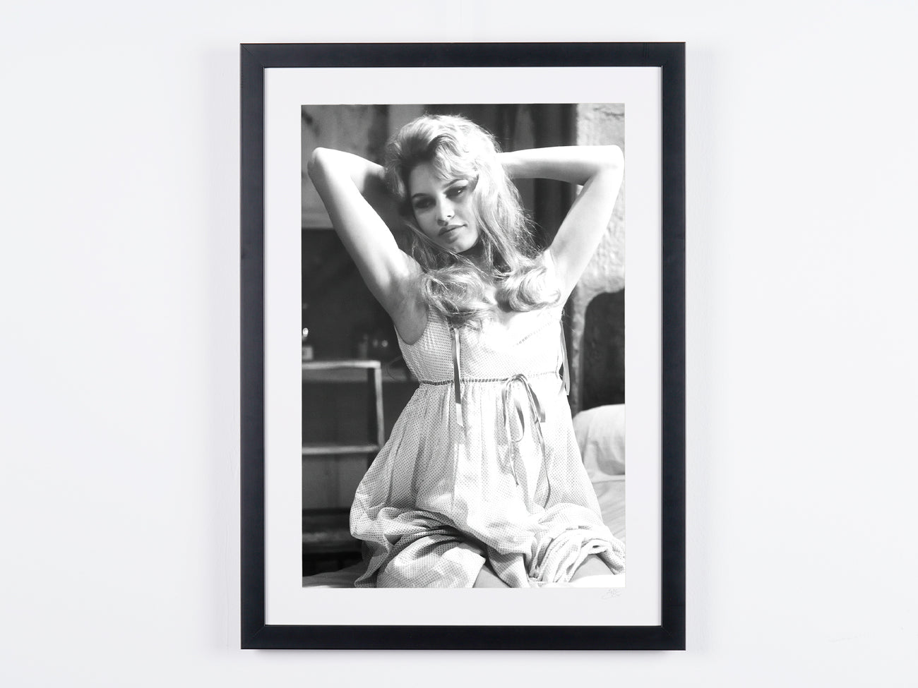 Fine art photograph of Brigitte Bardot in Brigitte Bardot 1957, hand-framed — limited edition of 30 numbered prints.