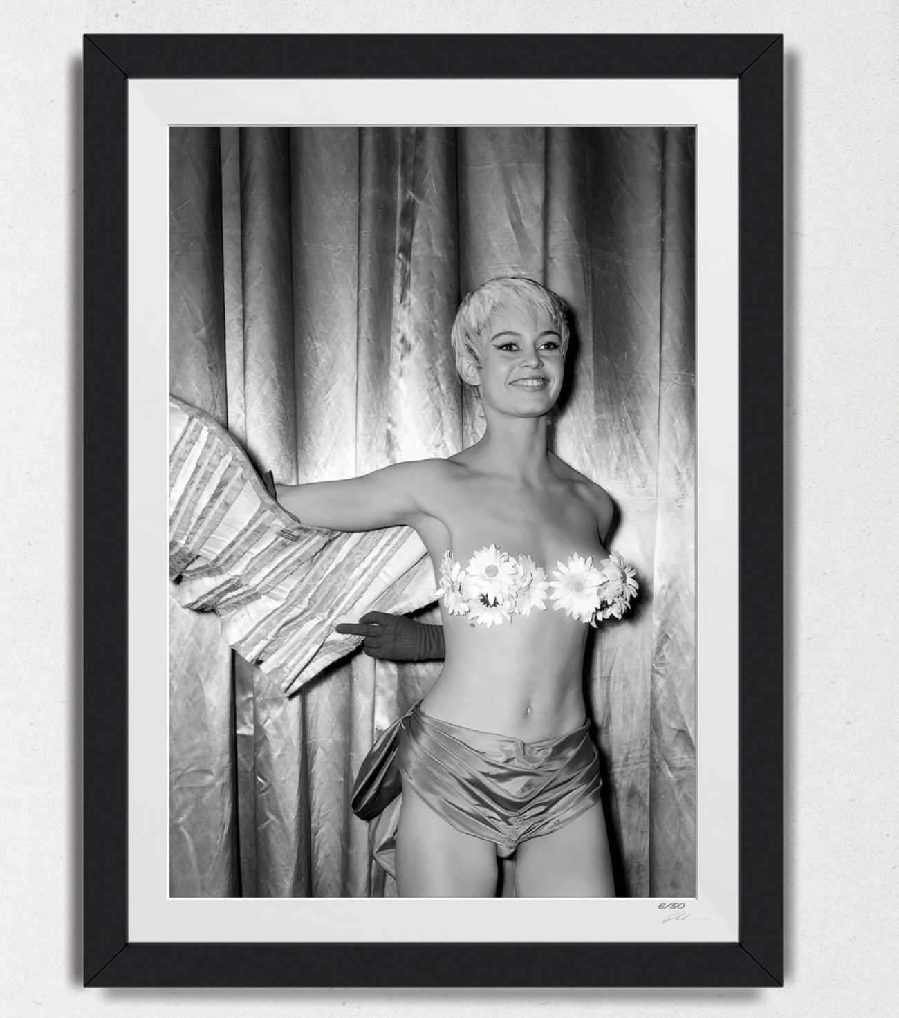 Fine art photograph of Brigitte Bardot in Mademoiselle Striptease, hand-framed — limited edition of 30 numbered prints.