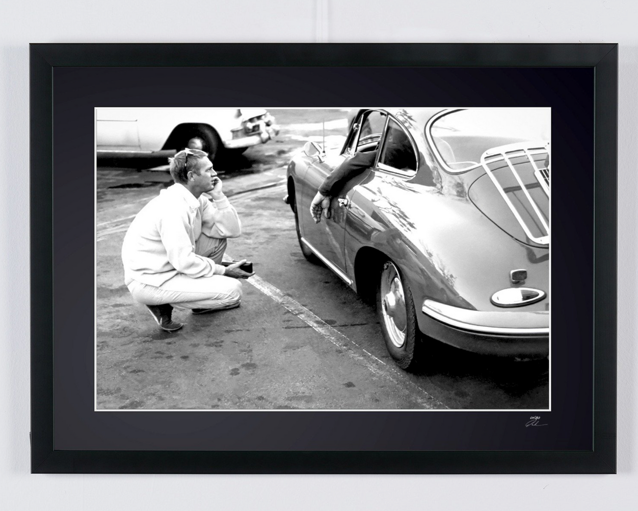 Fine art photograph of Steve McQueen in Steve McQueen - Porsche 356, hand-framed — limited edition of 30 numbered prints.
