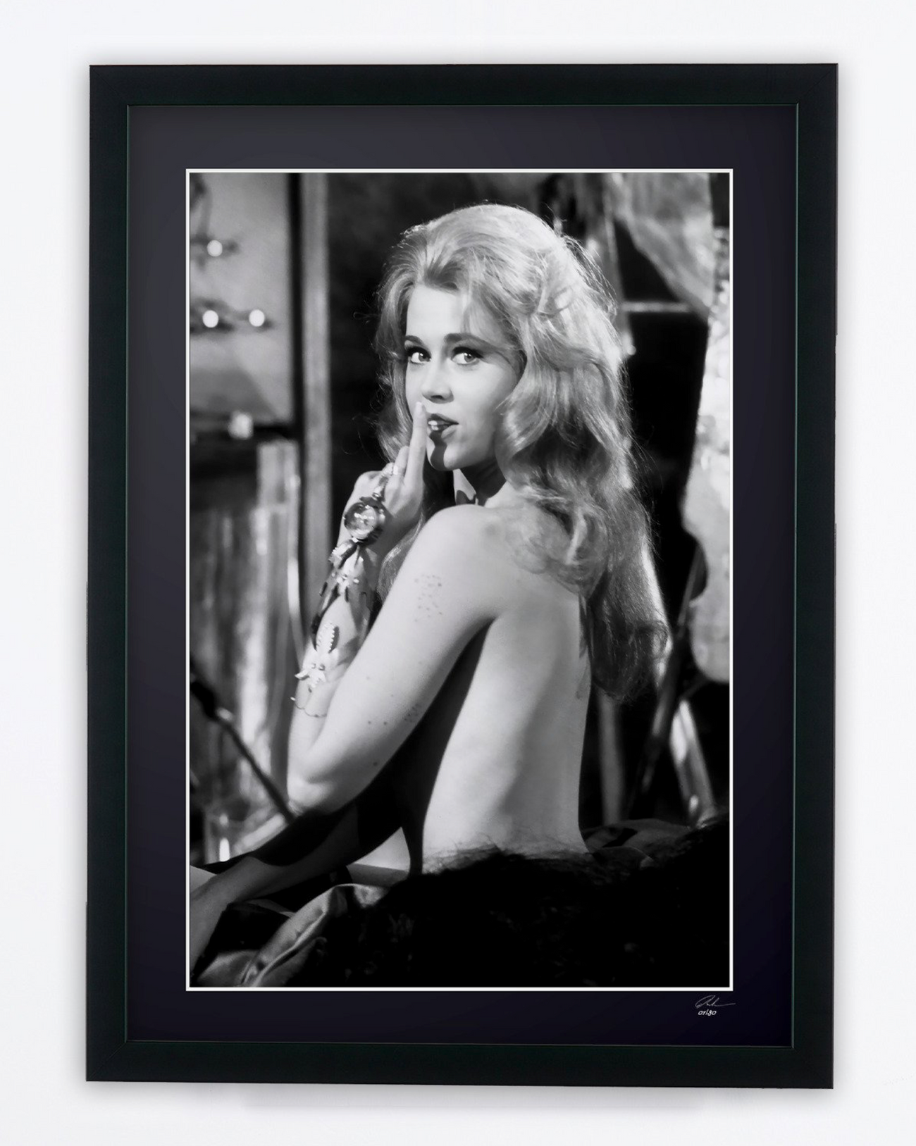Fine art photograph of Jane Fonda in Barbarella, hand-framed — limited edition of 30 numbered prints.