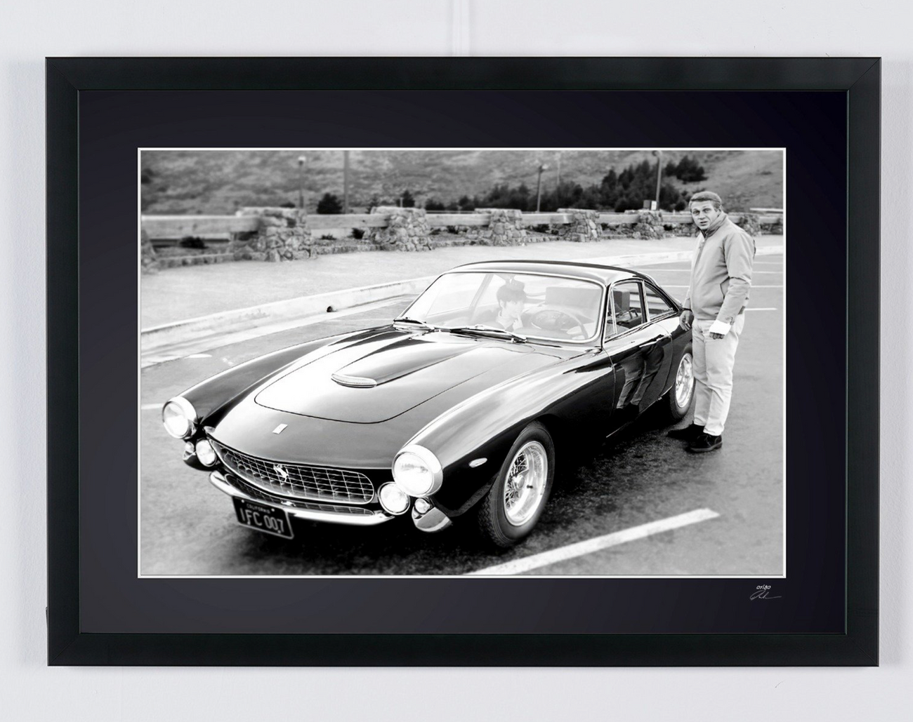 Fine art photograph of Steve McQueen in Steve McQueen - FERRARI 250 GT Berlinetta Lusso, hand-framed — limited edition of 30 numbered prints.