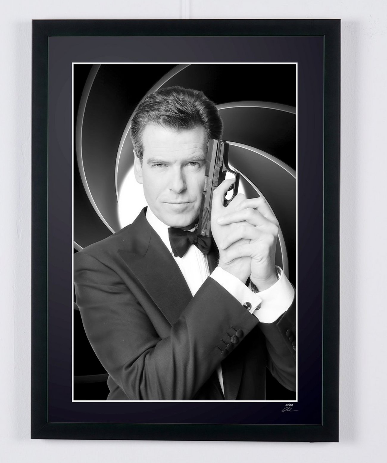 Fine art photograph of Pierce Brosnan in Pierce Brosnan as James Bond 007, hand-framed — limited edition of 30 numbered prints.