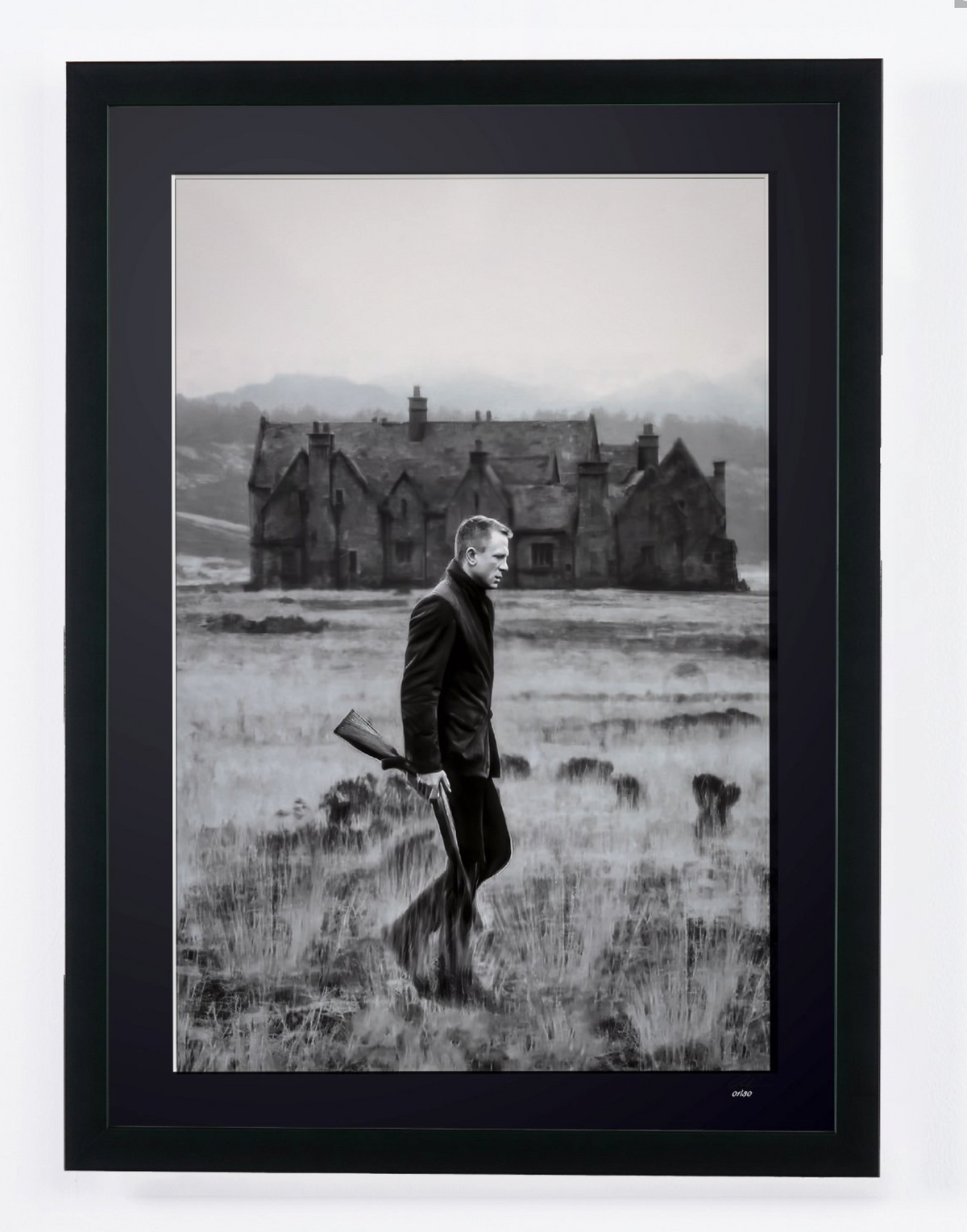 Photographie d’art de Daniel Craig dans Skyfall, encadrée à la main — édition limitée de 30 exemplaires numérotés.