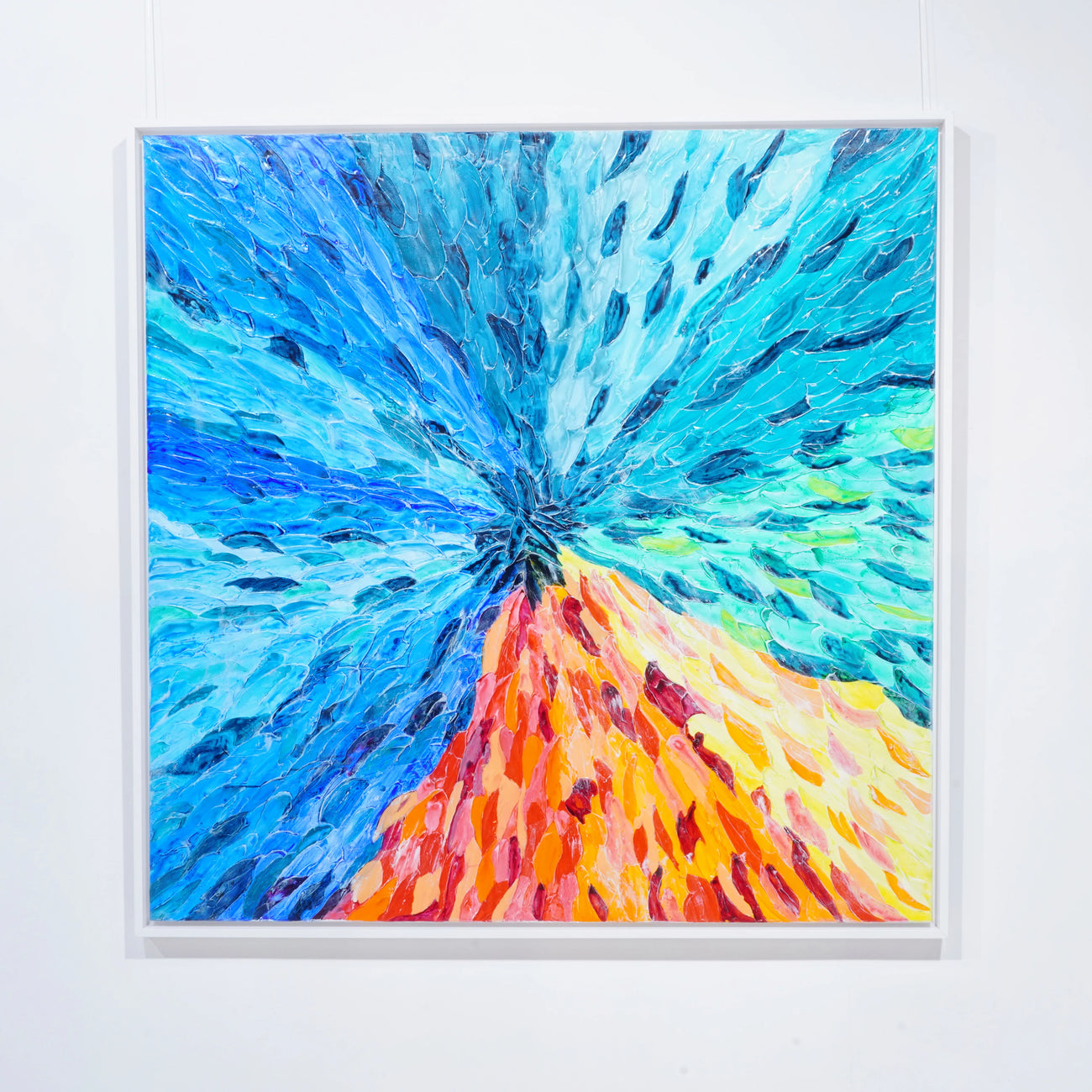 Original artwork by Elvira López — 155 x 155 cm. Unique piece (1/1), signed with certificate of authenticity. Framed.