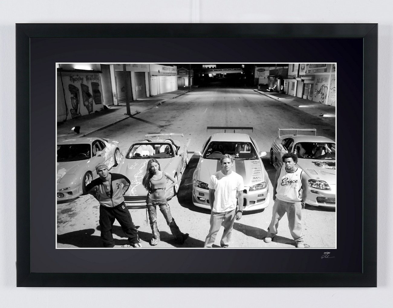 Kunstfoto van Paul Walker in 2 Fast 2 Furious, met de hand ingelijst — gelimiteerde oplage van 30 genummerde exemplaren.