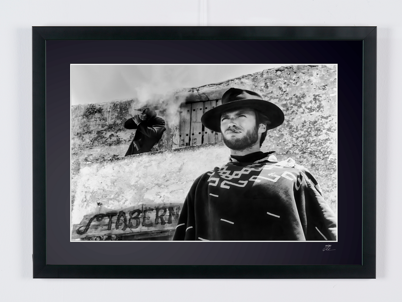 Photographie d’art de Clint Eastwood dans For a Few Dollars More, encadrée à la main — édition limitée de 30 exemplaires numérotés.