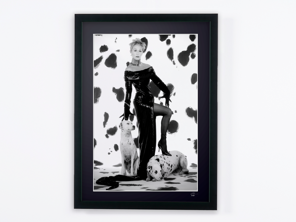 Fine art photograph of Glenn Close in Les 101 Dalmatiens, hand-framed — limited edition of 30 numbered prints.