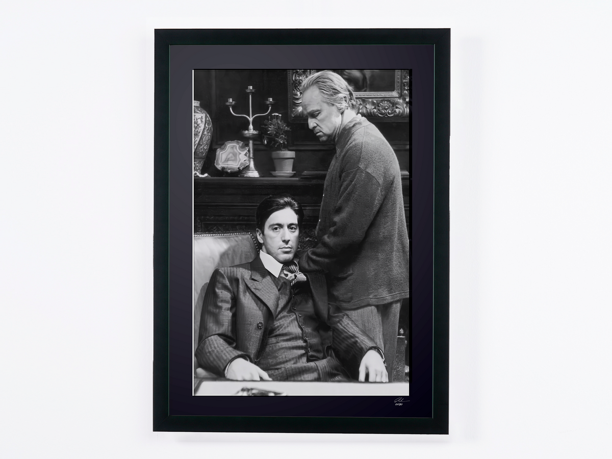 Fotografía de arte de Marlon Brando en Le Parrain, enmarcada a mano — edición limitada de 30 ejemplares numerados.