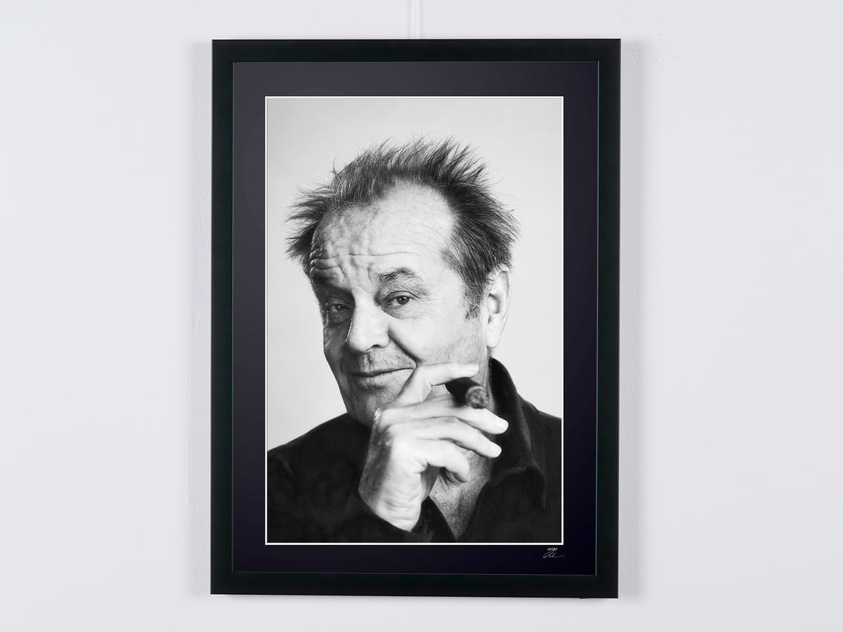 Fotografía de arte de Jack Nicholson en Jack Nicholson — retrato, enmarcada a mano — edición limitada de 30 ejemplares numerados.