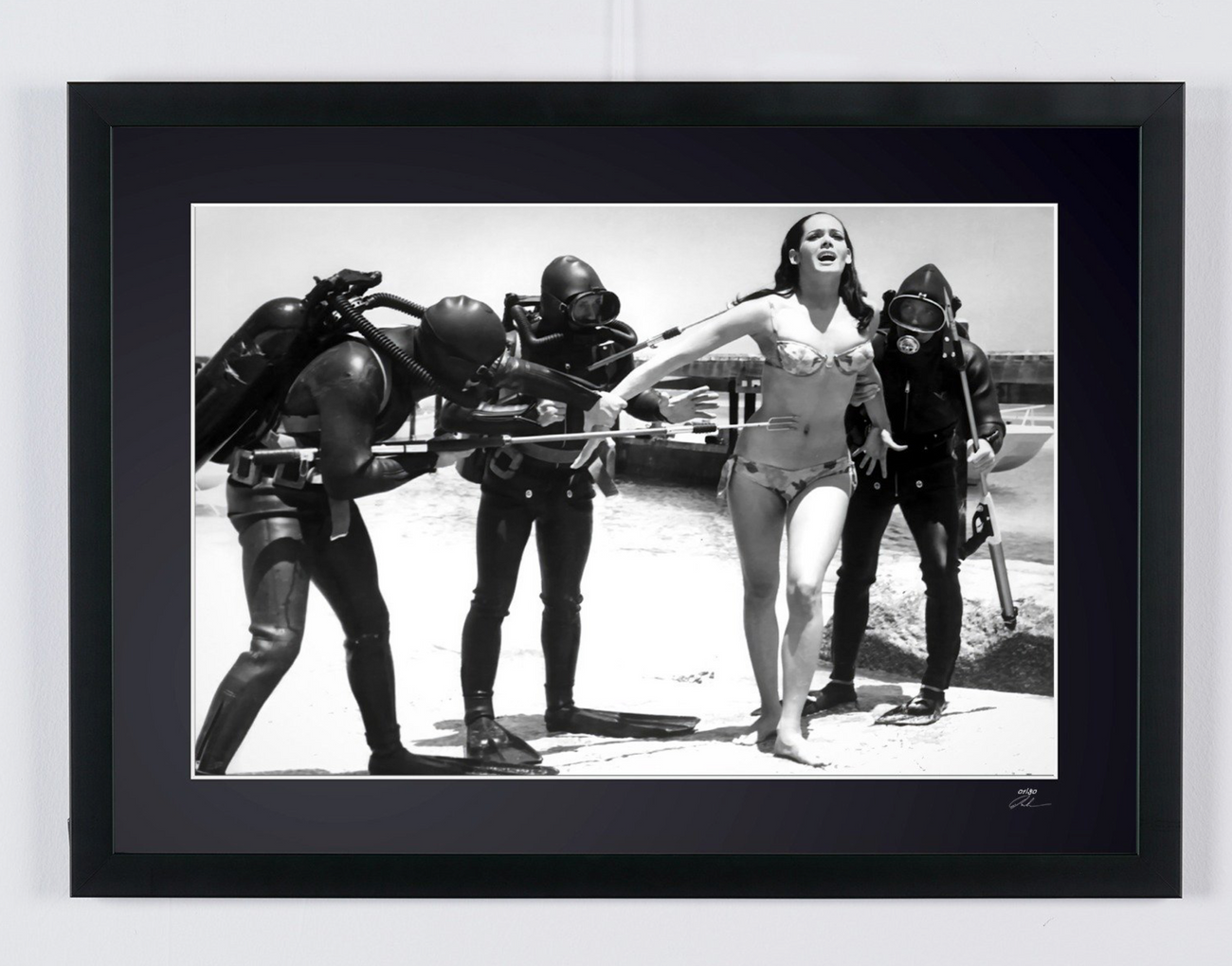 Fine art photograph of Martine Beswick in Opération Tonnerre, hand-framed — limited edition of 30 numbered prints.