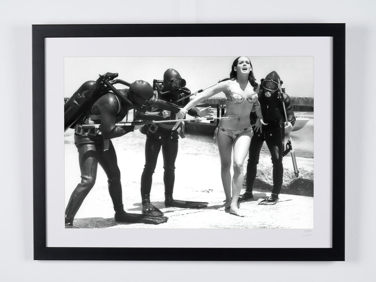 Fine art photograph of Martine Beswick in Opération Tonnerre, hand-framed — limited edition of 30 numbered prints.