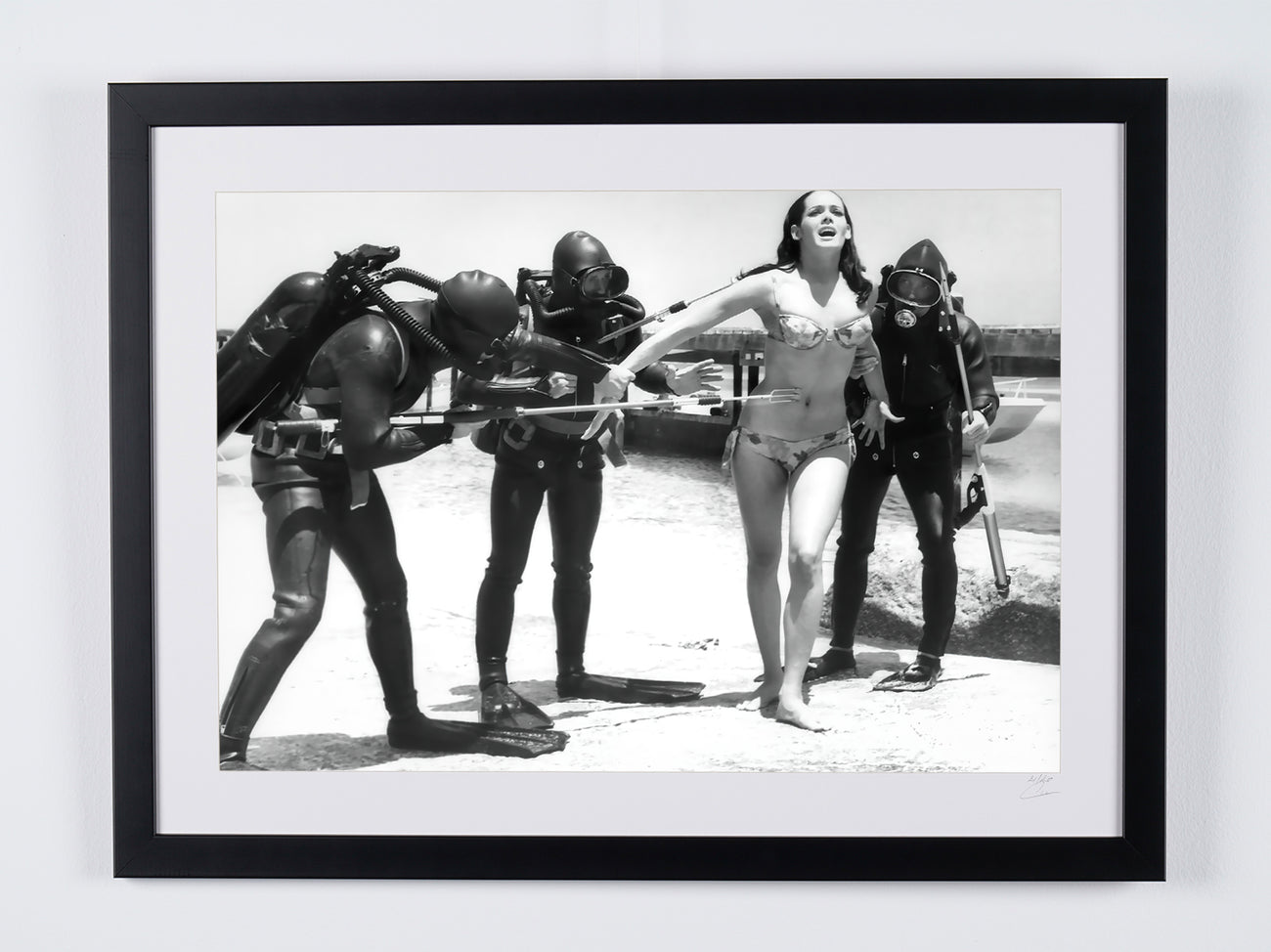 Fine art photograph of Martine Beswick in Opération Tonnerre, hand-framed — limited edition of 30 numbered prints.