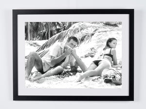 James Bond - Thunderball - Sean Connery and Claudine Auger on the beach — framed cinema photograph, Fine Art print
