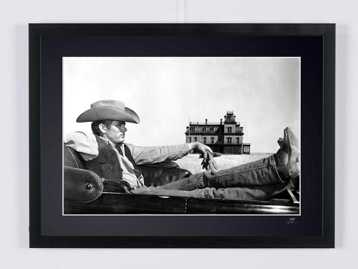 Photographie d’art de James Dean dans Giant, encadrée à la main — édition limitée de 30 exemplaires numérotés.
