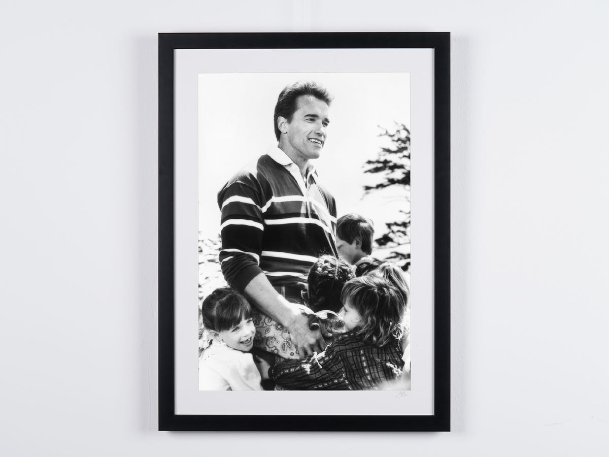 Fine art photograph of Arnold Schwarzenegger in Kindergarten Cop, hand-framed — limited edition of 30 numbered prints.