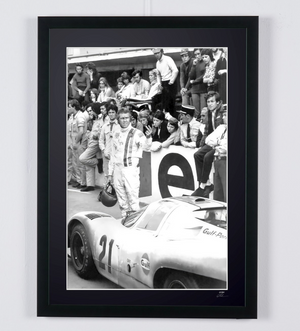 Le Mans 1971 - Steve McQueen & Derek Bell - Wooden Framed 70X50 cm -2 - - Original Certificate (COA), Hologram Logo Editor and QR Code