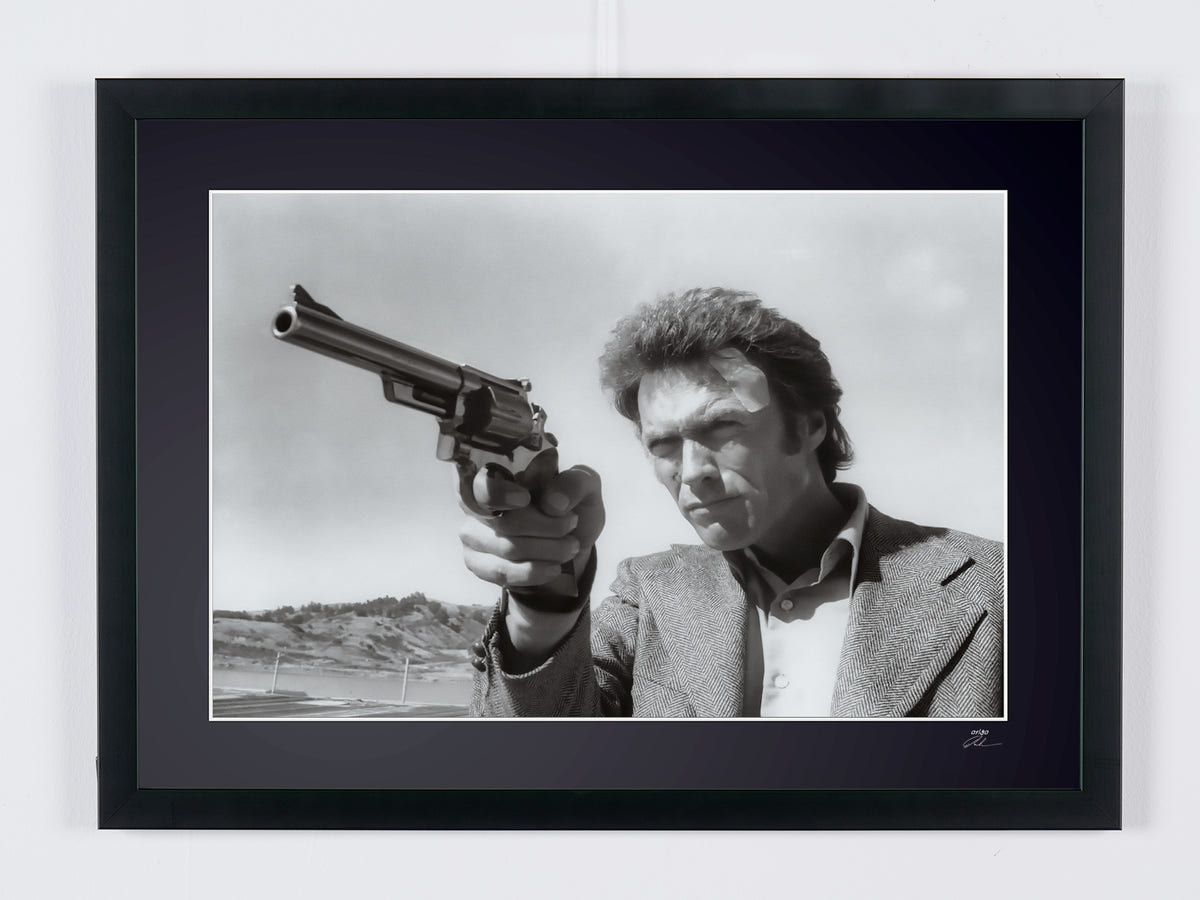Fine art photograph of Clint Eastwood in Magnum Force, hand-framed — limited edition of 30 numbered prints.