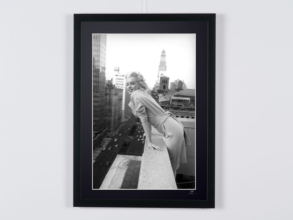 Fine art photograph of Marilyn Monroe in Marilyn Monroe — On the rooftops of New York (1955), hand-framed — limited edition of 30 numbered prints.