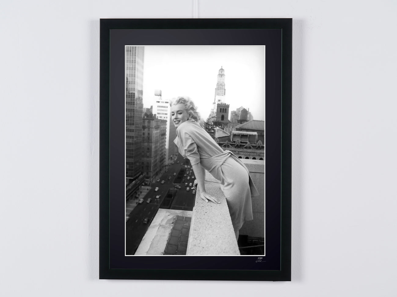 Fine art photograph of Marilyn Monroe in Marilyn Monroe - On the Roof NY (1955), hand-framed — limited edition of 30 numbered prints.