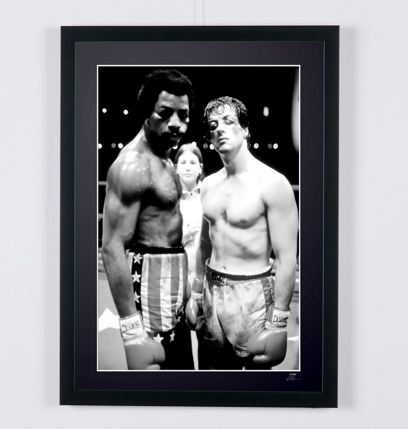Fine art photograph of Sylvester Stallone in Rocky, hand-framed — limited edition of 30 numbered prints.