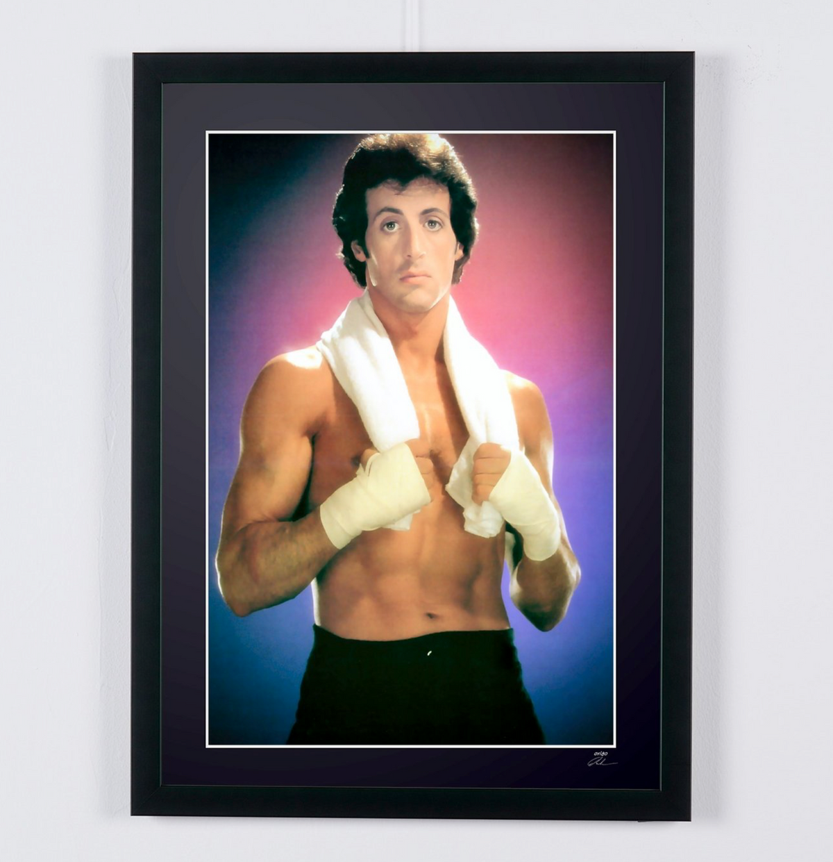 Fine art photograph of Sylvester Stallone in Rocky II, hand-framed — limited edition of 30 numbered prints.