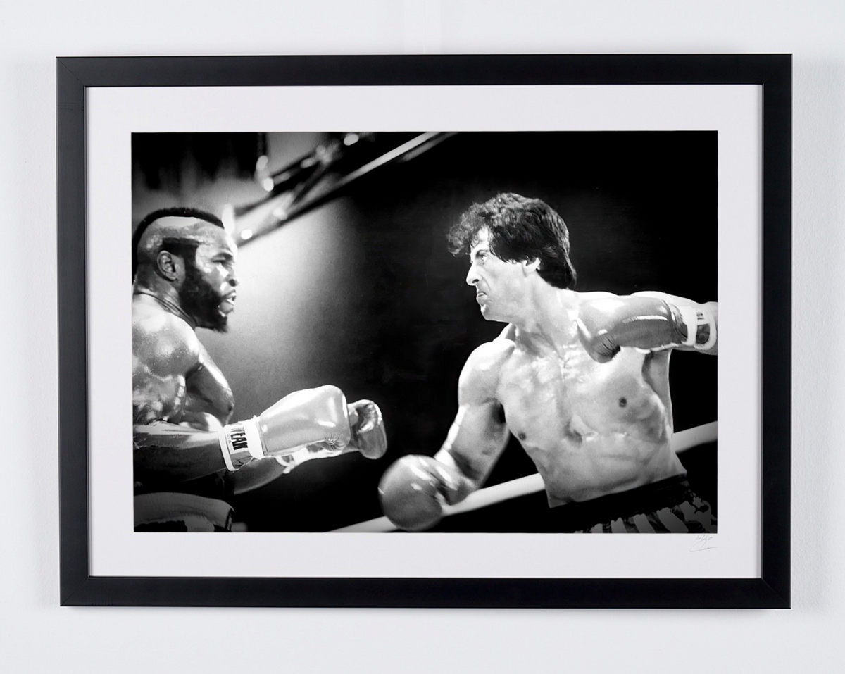 Fine art photograph of Sylvester Stallone in Rocky, hand-framed — limited edition of 30 numbered prints.