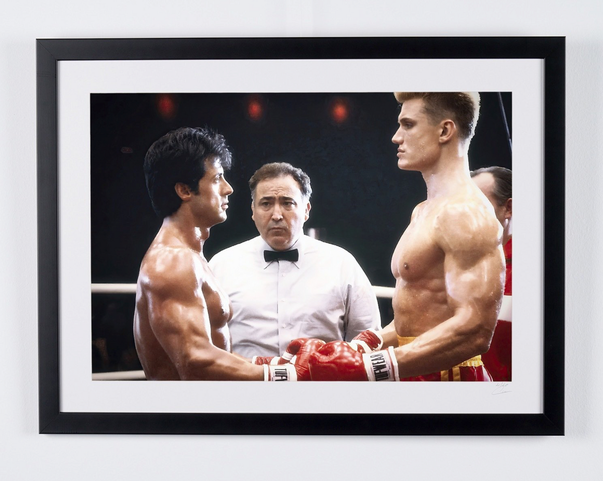 Fine art photograph of Sylvester Stallone in Rocky IV, hand-framed — limited edition of 30 numbered prints.