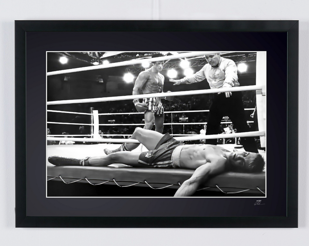 Fine art photograph of Sylvester Stallone in Rocky IV, hand-framed — limited edition of 30 numbered prints.