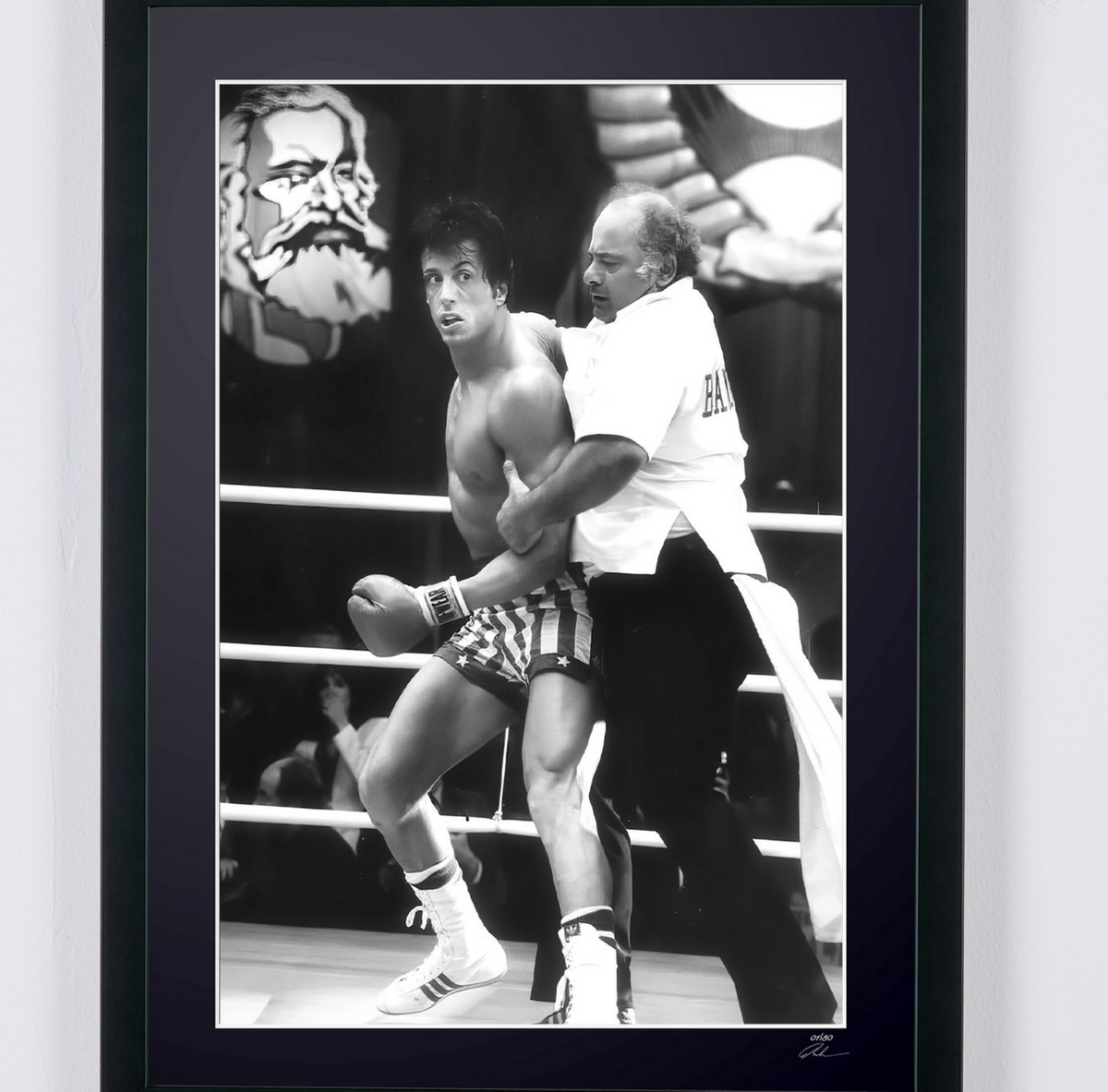 Fine art photograph of Sylvester Stallone in Rocky IV, hand-framed — limited edition of 30 numbered prints.