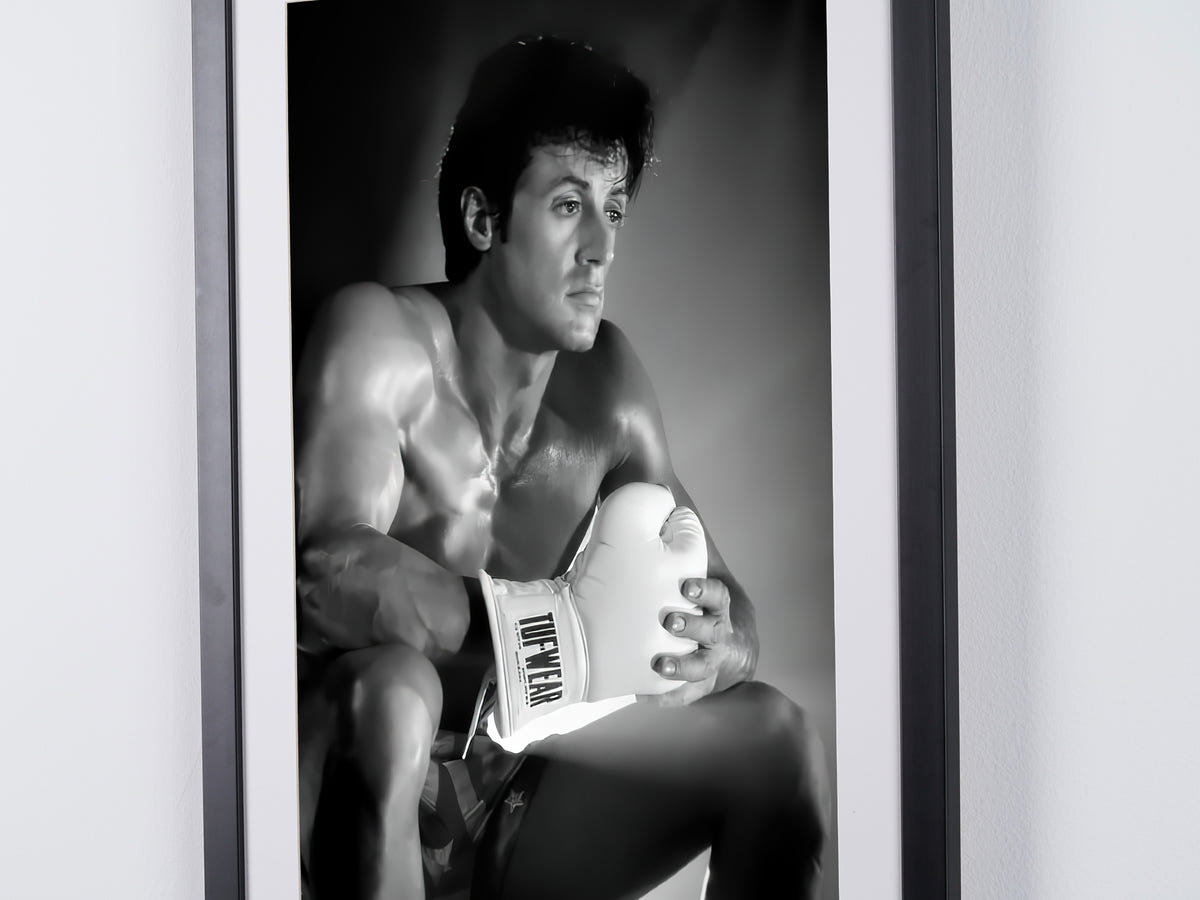 Fine art photograph of Sylvester Stallone in Rocky IV, hand-framed — limited edition of 30 numbered prints.