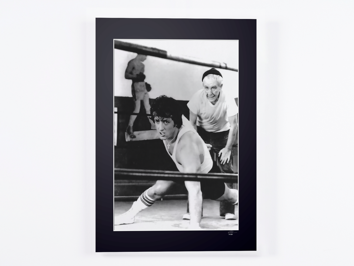 Fine art photograph of Sylvester Stallone in Rocky II, hand-framed — limited edition of 30 numbered prints.
