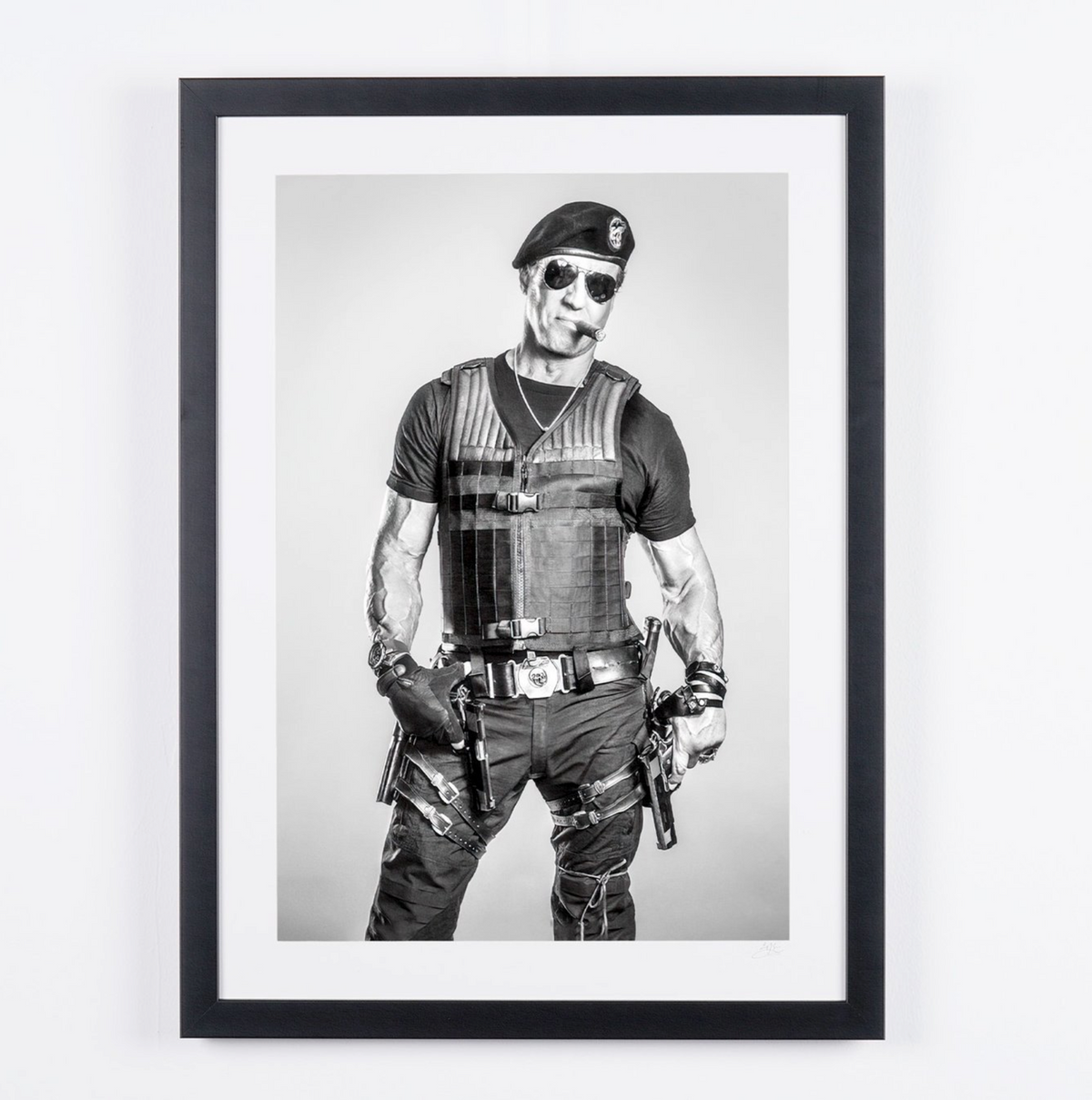 Fine art photograph of Sylvester Stallone in Expendables 3, hand-framed — limited edition of 30 numbered prints.