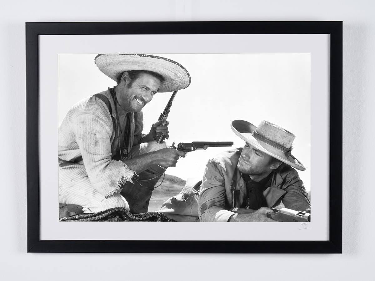Fine art photograph of Clint Eastwood in Le Bon, la Brute et le Truand, hand-framed — limited edition of 30 numbered prints.