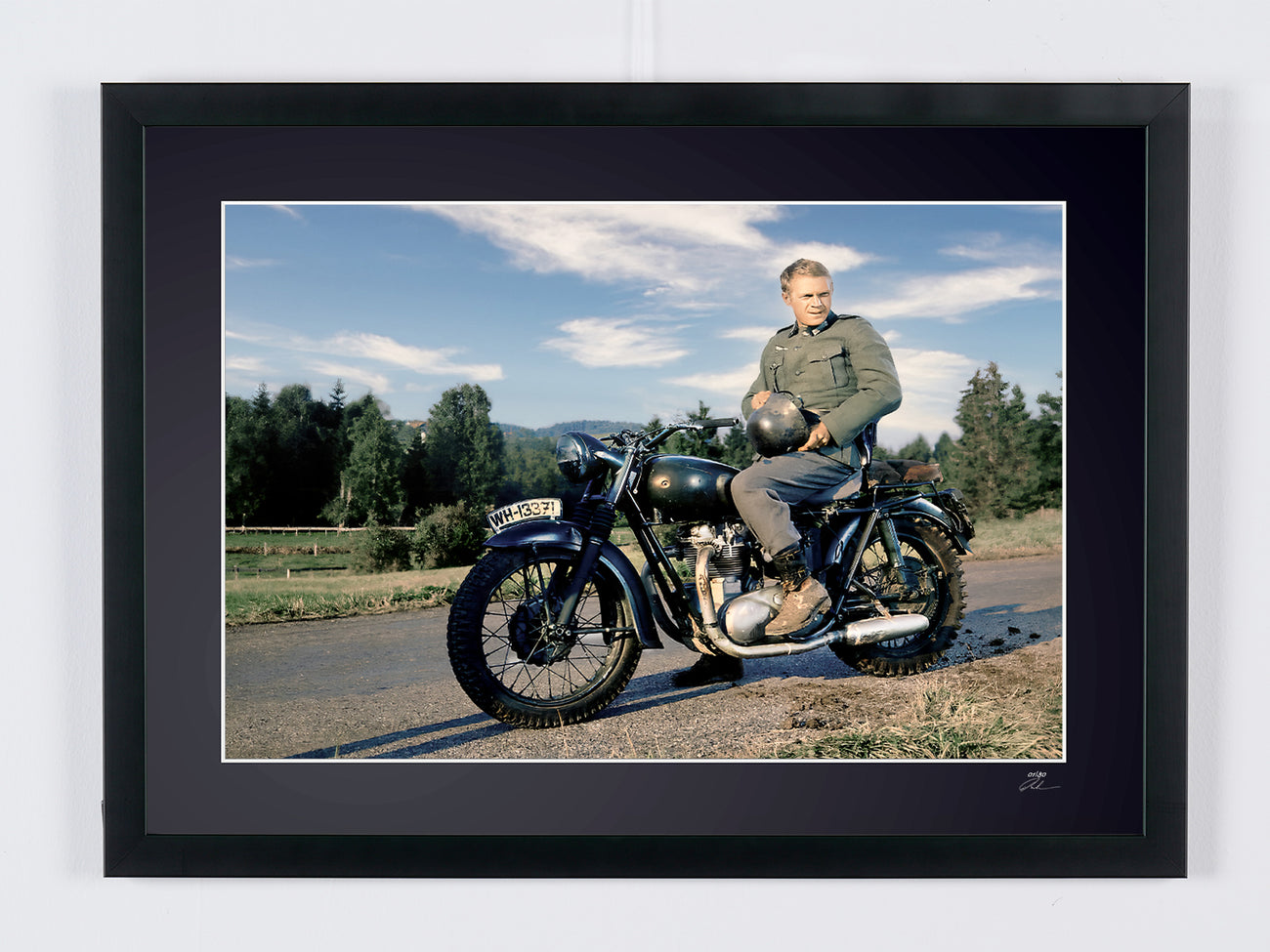 Fine art photograph of Steve McQueen in The Great Escape, hand-framed — limited edition of 30 numbered prints.