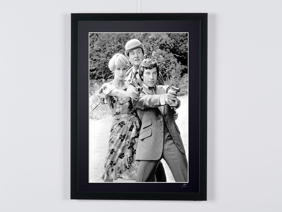 Fine art photograph of Patrick Macnee in Chapeau melon et bottes de cuir, hand-framed — limited edition of 30 numbered prints.
