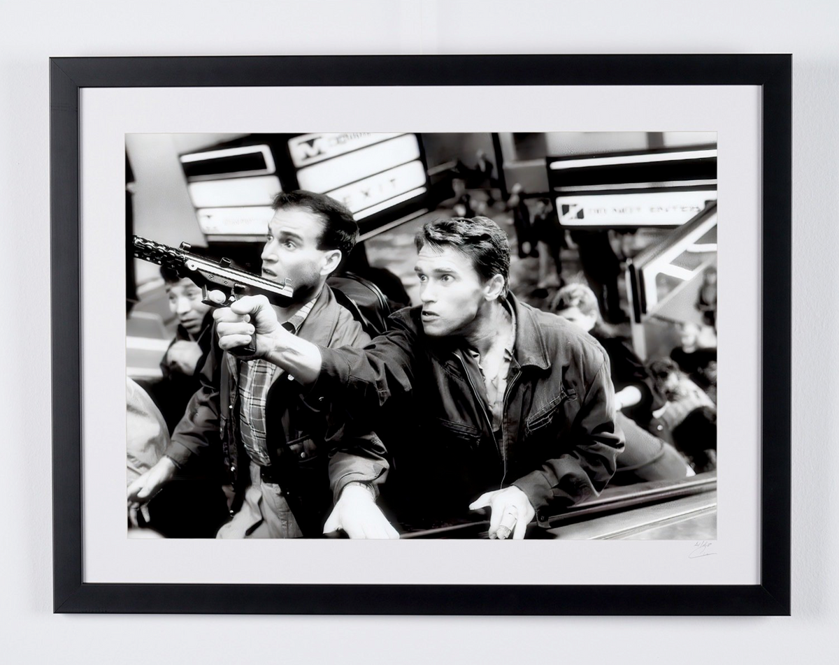 Fine art photograph of Arnold Schwarzenegger in Total Recall, hand-framed — limited edition of 30 numbered prints.