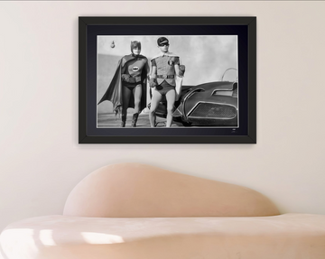Batman (TV series, 1966) — Adam West and Burt Ward in front of the Batmobile (3)