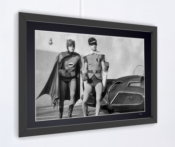 Batman (TV series, 1966) — Adam West and Burt Ward in front of the Batmobile (4)