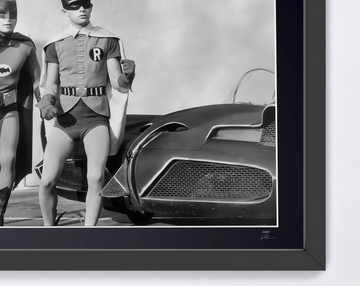 Batman (TV series, 1966) — Adam West and Burt Ward in front of the Batmobile (6)