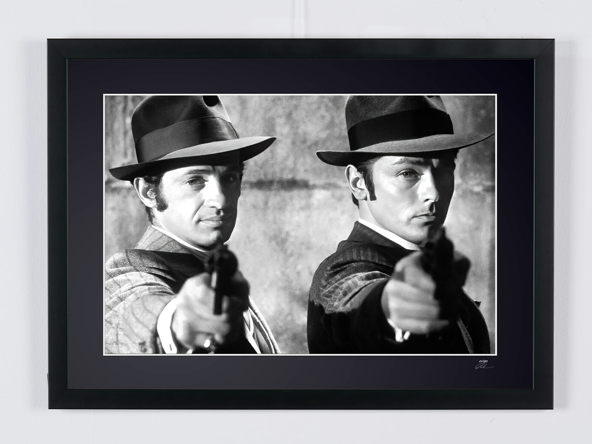 Photographie d’art de Jean-Paul Belmondo dans Borsalino, encadrée à la main — édition limitée de 30 exemplaires numérotés.